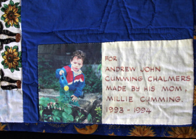 Label on Andrew`s big boy quilt