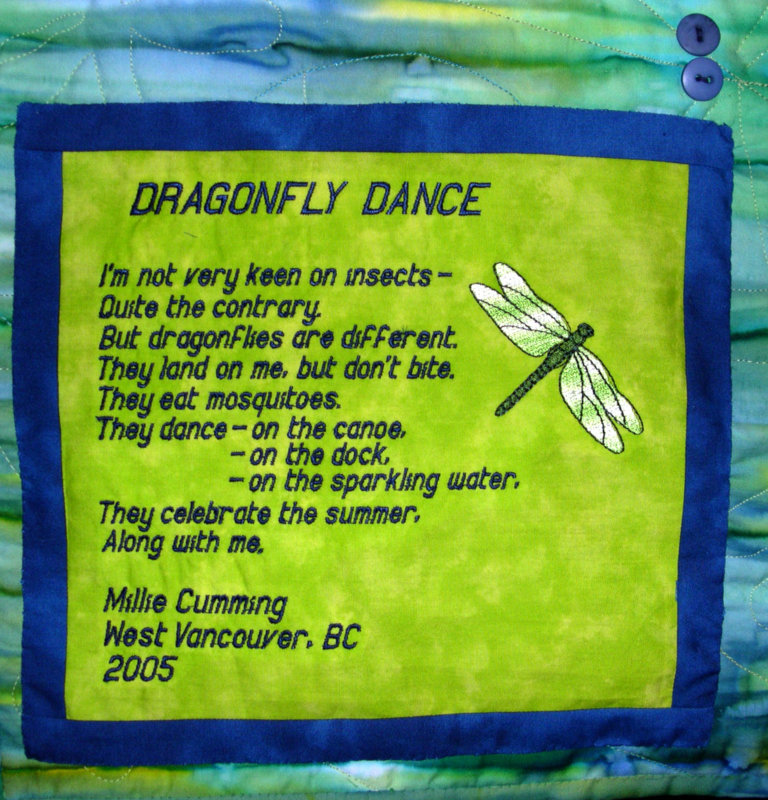 Label on Dragonfly Dance quilt