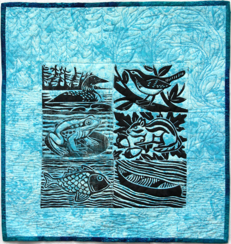 Cottage quilt, Graeme's linocuts for our anniversary, 2021
